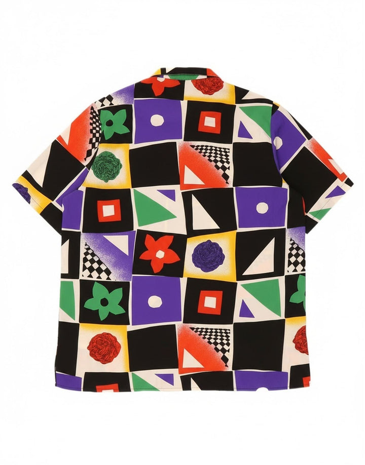 Camisa masculina vintage com padrão abstrato médio multicolorido geométrico