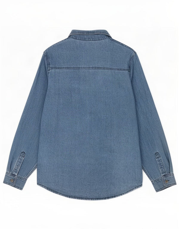 Camisa jeans feminina Re & X UK 16 grande algodão azul