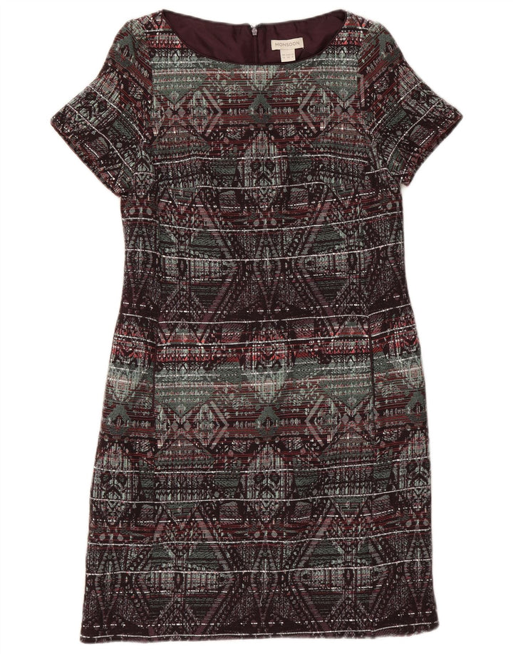 Vestido feminino Monsoon Shift UK 10 pequeno geométrico multicolorido