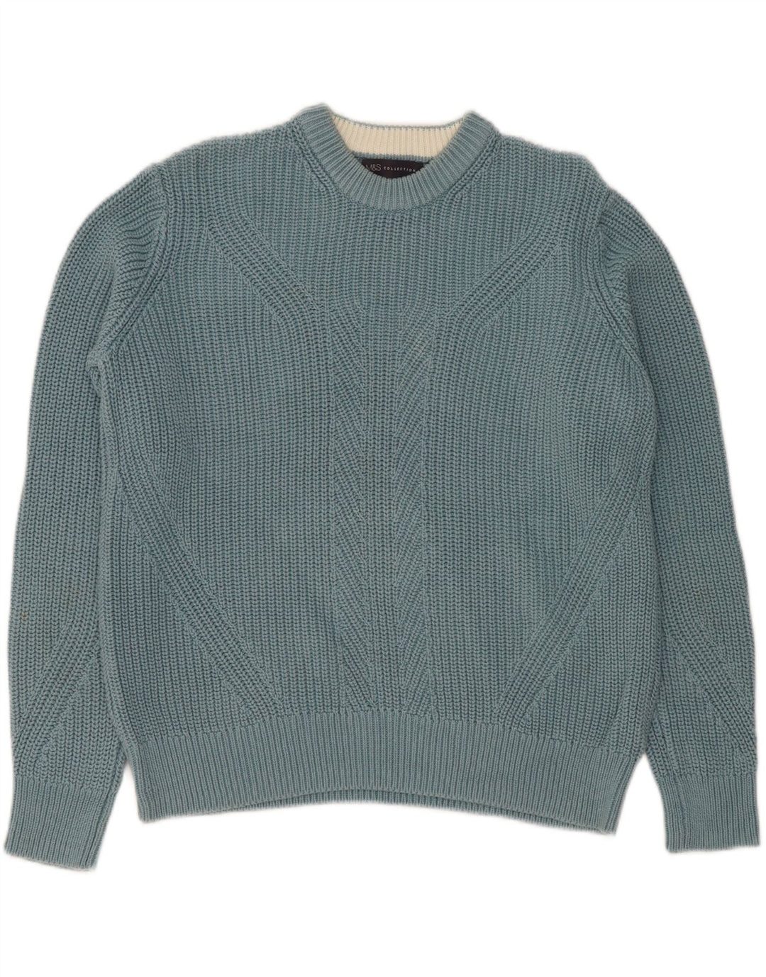 MARKS & SPENCER Mens Crew Neck Jumper Sweater Medium Blue Cotton Vintage Marks & Spencer and Second-Hand Marks & Spencer from Messina Hembry 