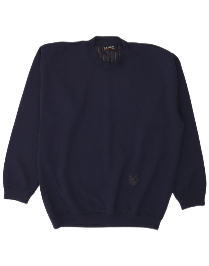 Suéter vintage masculino com gola redonda EU 52 grande azul marinho poliacrílico