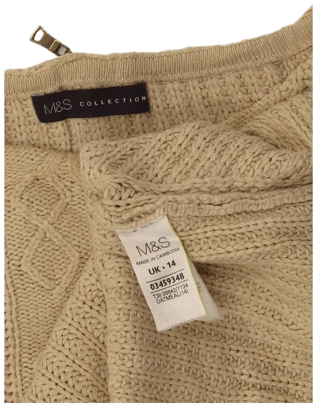 Suéter feminino Marks & Spencer grande com gola canoa Reino Unido 14 grande bege