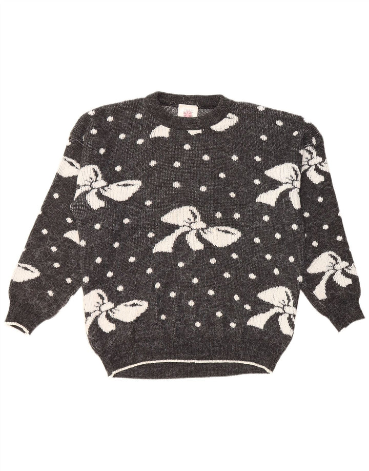 Suéter feminino VINTAGE com gola redonda Reino Unido 16 grande acrílico manchado cinza