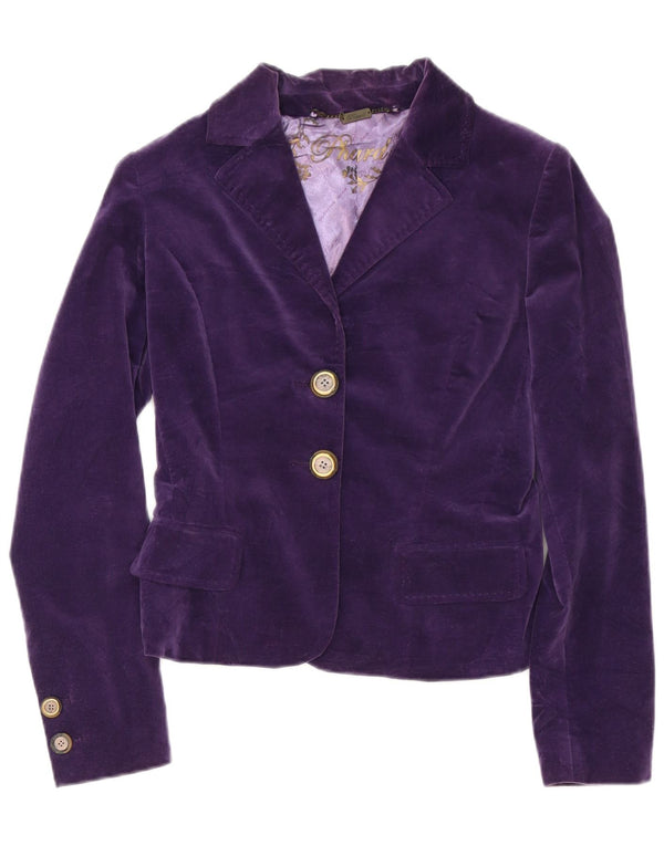Jaqueta blazer feminina de veludo com 2 botões Phard Reino Unido 10 algodão roxo pequeno