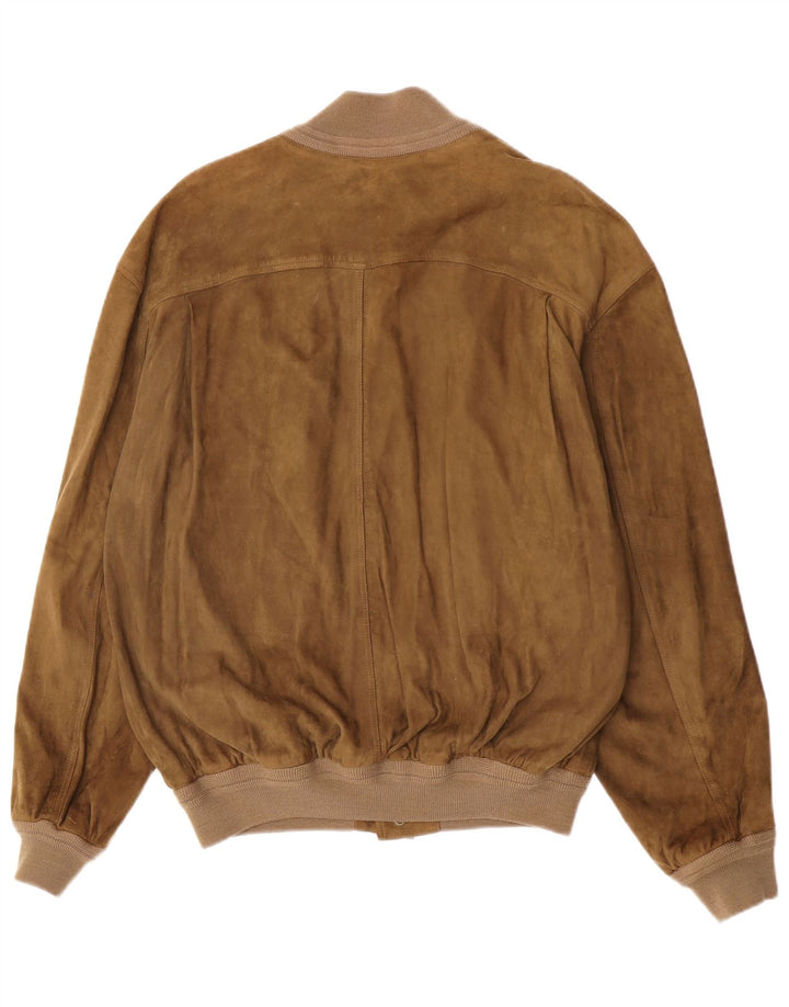 Jaqueta bomber de camurça masculina vintage UE 50 grande couro cáqui
