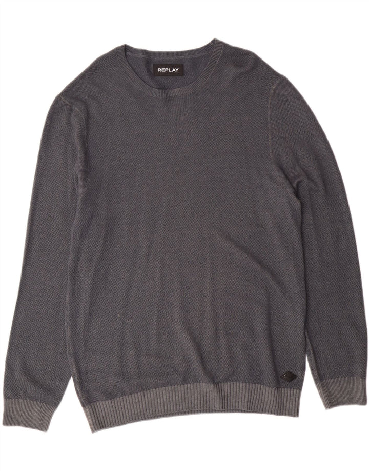 Suéter masculino REPLAY com gola redonda 2XL lã azul