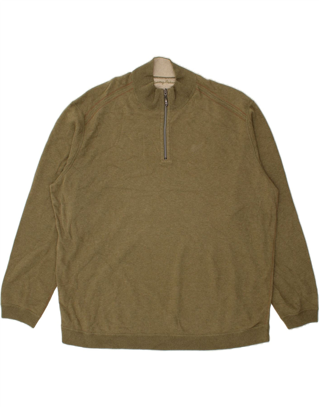 TOMMY BAHAMA Mens Loose Fit Zip Neck Jumper Sweater Large Khaki Vintage Tommy Bahama and Second-Hand Tommy Bahama from Messina Hembry 