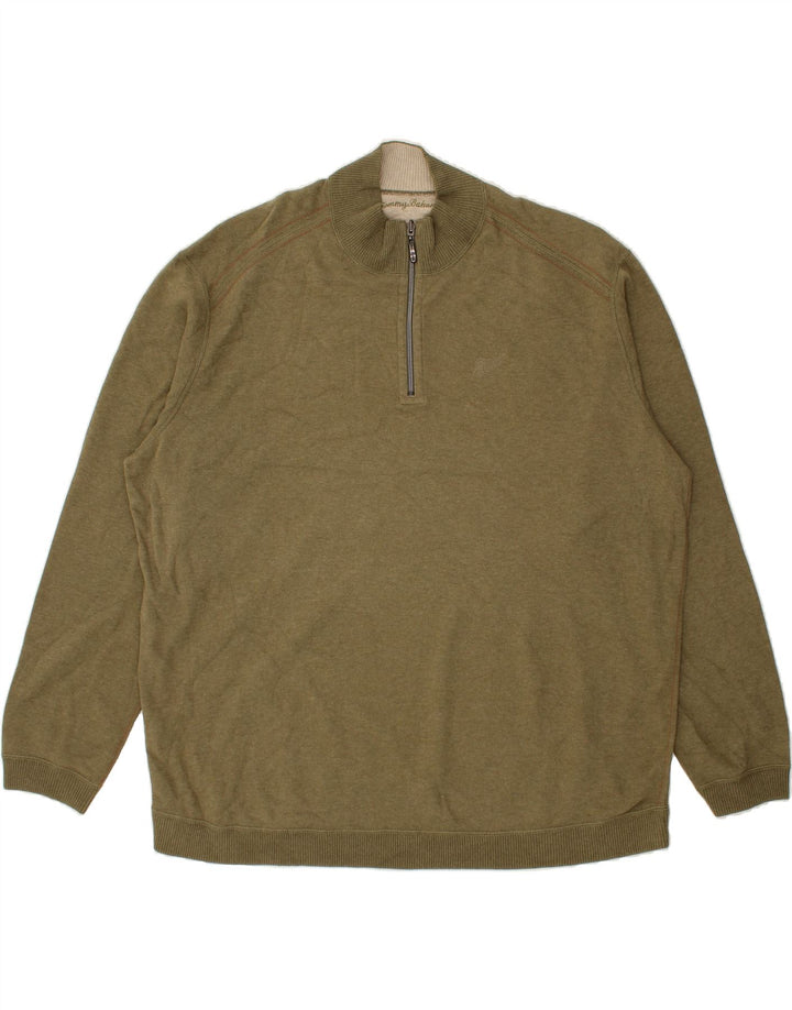 TOMMY BAHAMA Mens Loose Fit Zip Neck Jumper Sweater Large Khaki Vintage Tommy Bahama and Second-Hand Tommy Bahama from Messina Hembry 