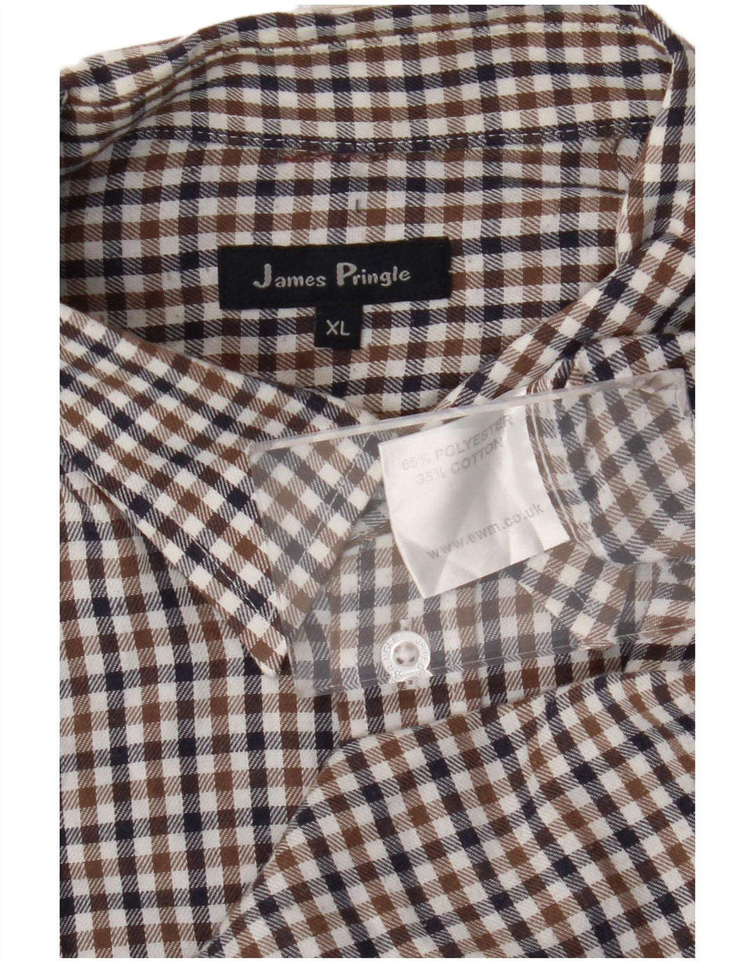 Camisa masculina James Pringle XL poliéster xadrez marrom