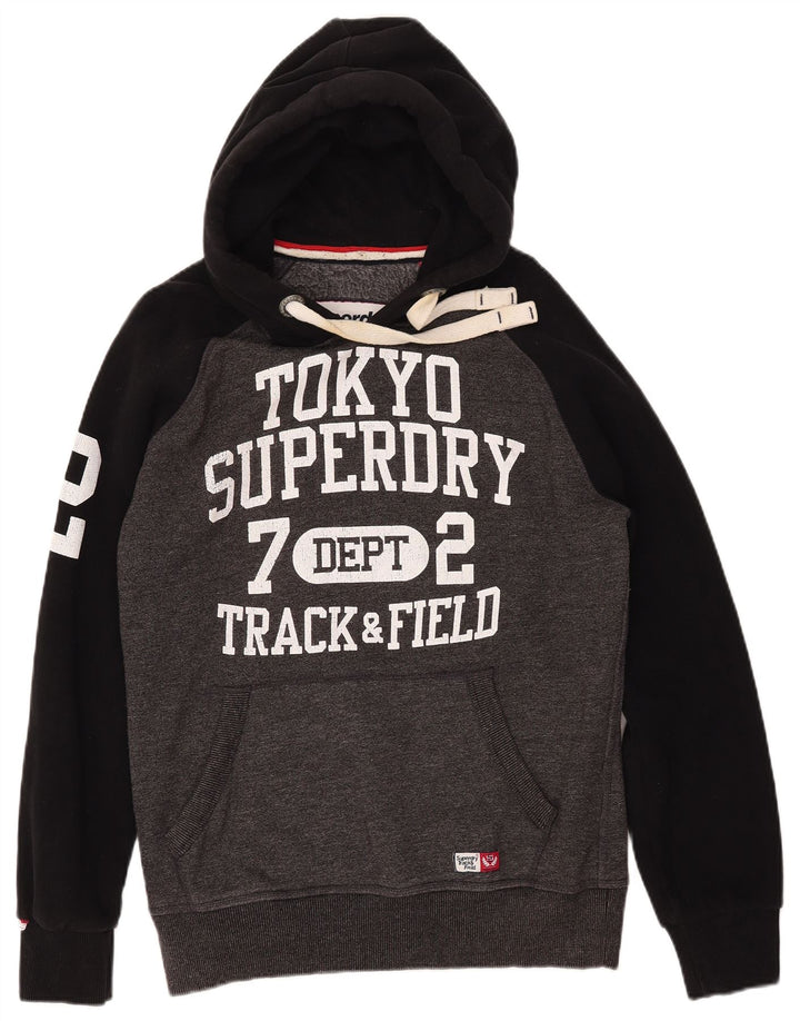 Suéter com capuz gráfico masculino SUPERDRY Track & Field grande bloco colorido cinza