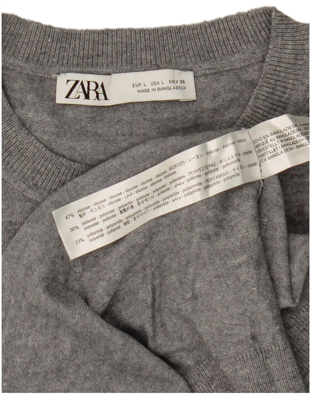 Zara Suéter feminino oversized com gola redonda Reino Unido 16 grande cinza manchado