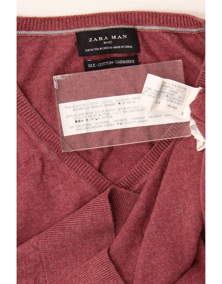 Suéter masculino Zara com decote em V médio algodão Borgonha