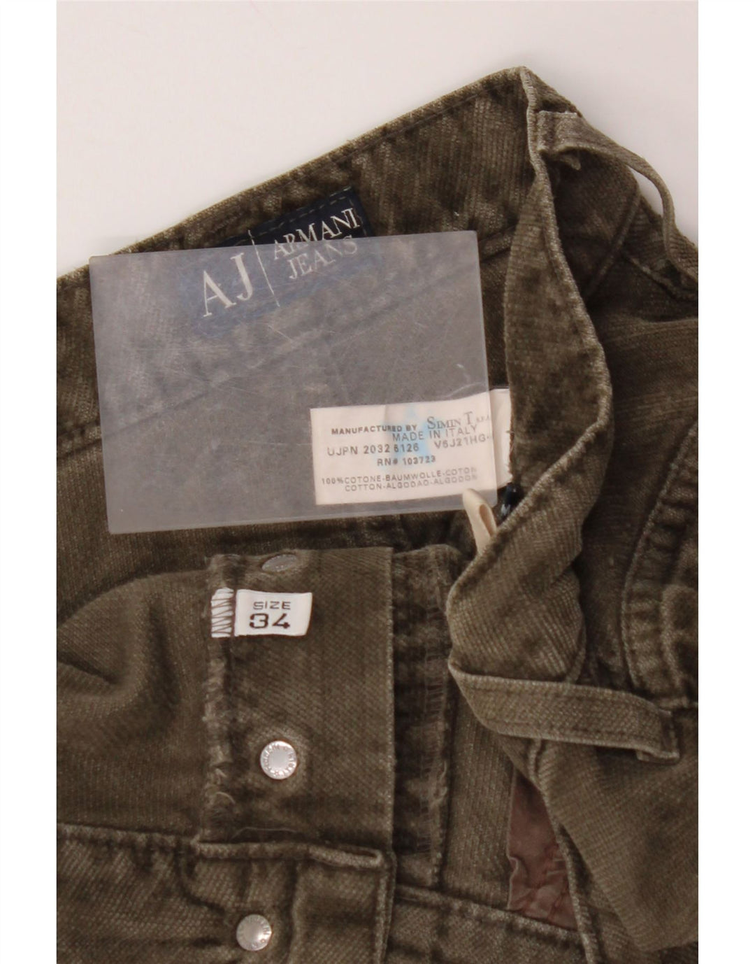 ARMANI Calça masculina reta casual W34 L29 algodão cáqui