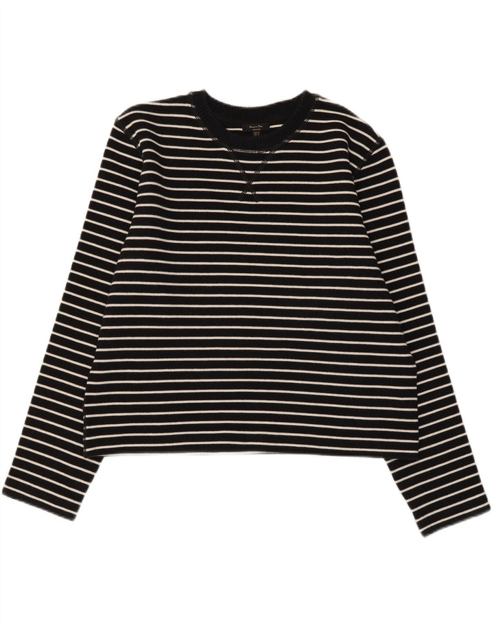 Top feminino Massimo Dutti manga comprida Reino Unido 14 algodão listrado preto médio