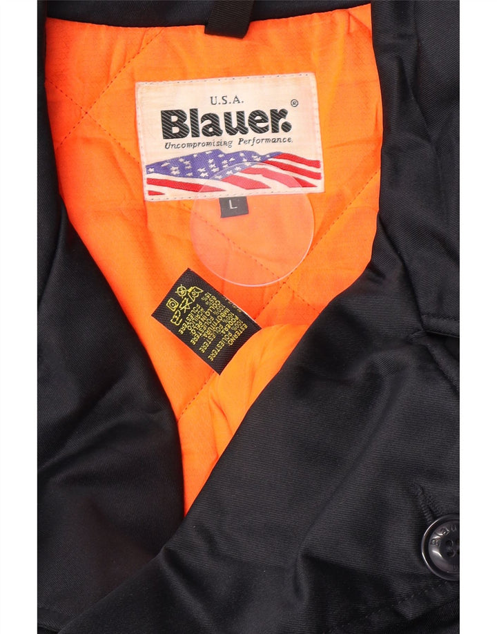 Casaco masculino Blauer com peito duplo UK 40 grande poliéster azul marinho