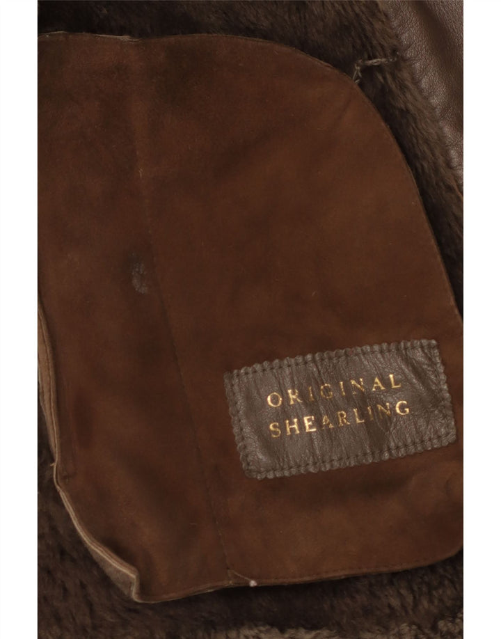 Casaco feminino vintage de shearling Reino Unido 16 grande couro marrom