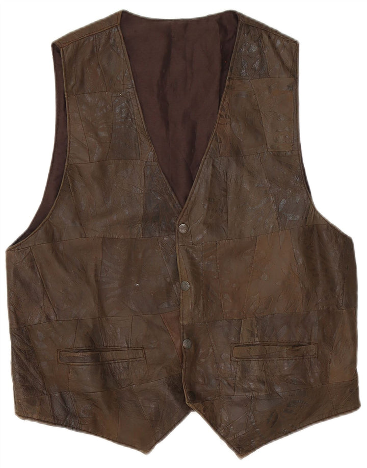 Colete de couro masculino vintage marrom médio