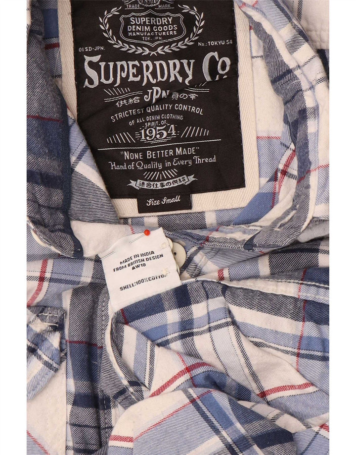 Camisa masculina de flanela Superdry pequena azul xadrez algodão