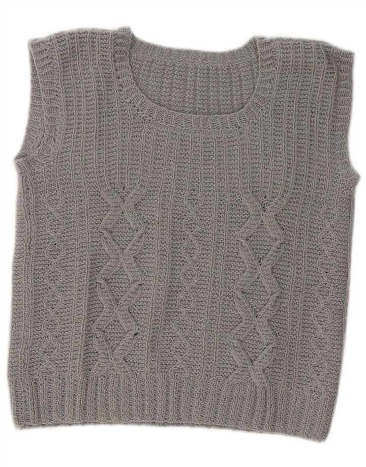 Top feminino colete vintage UK 14 cinza médio
