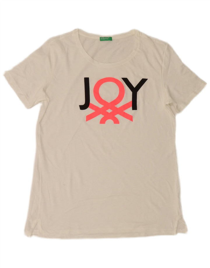 Camiseta feminina gráfica Benetton UK 12 médio branco
