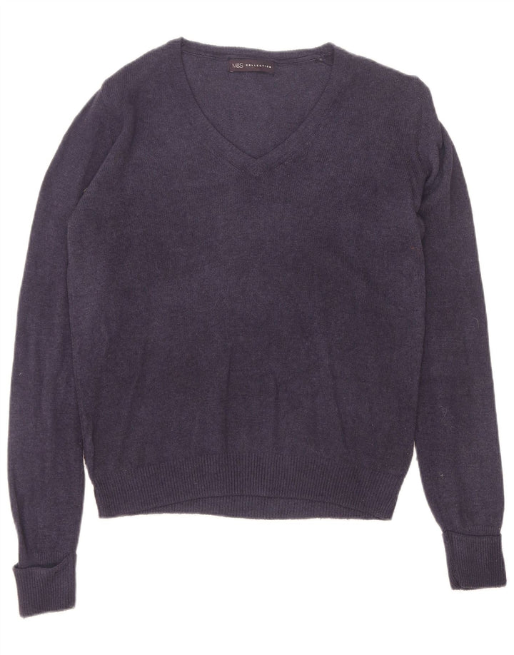 Suéter feminino Marks & Spencer com decote em V Reino Unido 10 pequeno azul marinho