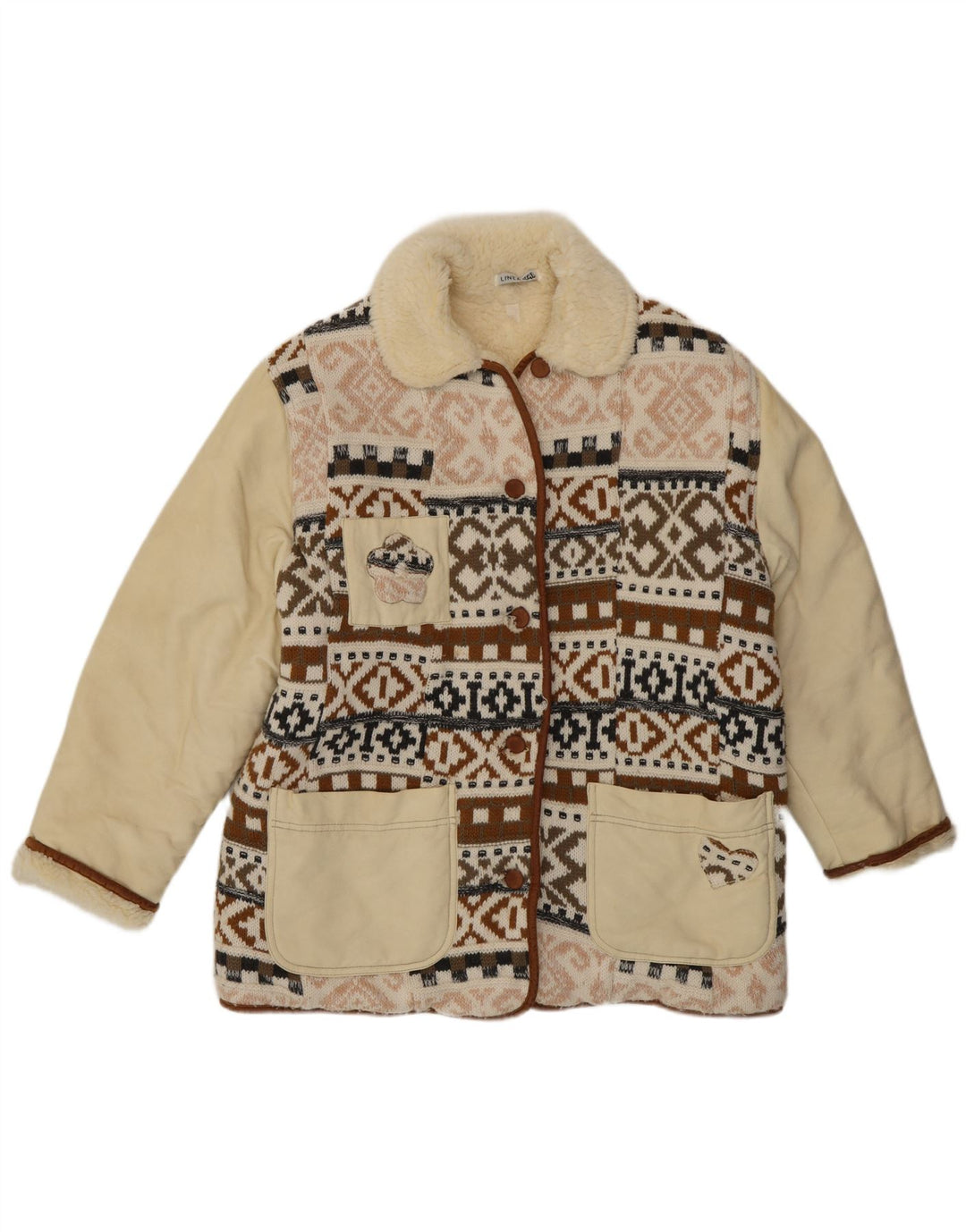 Jaqueta Sherpa estampada feminina vintage UE 40 média multicolorida Fair Isle