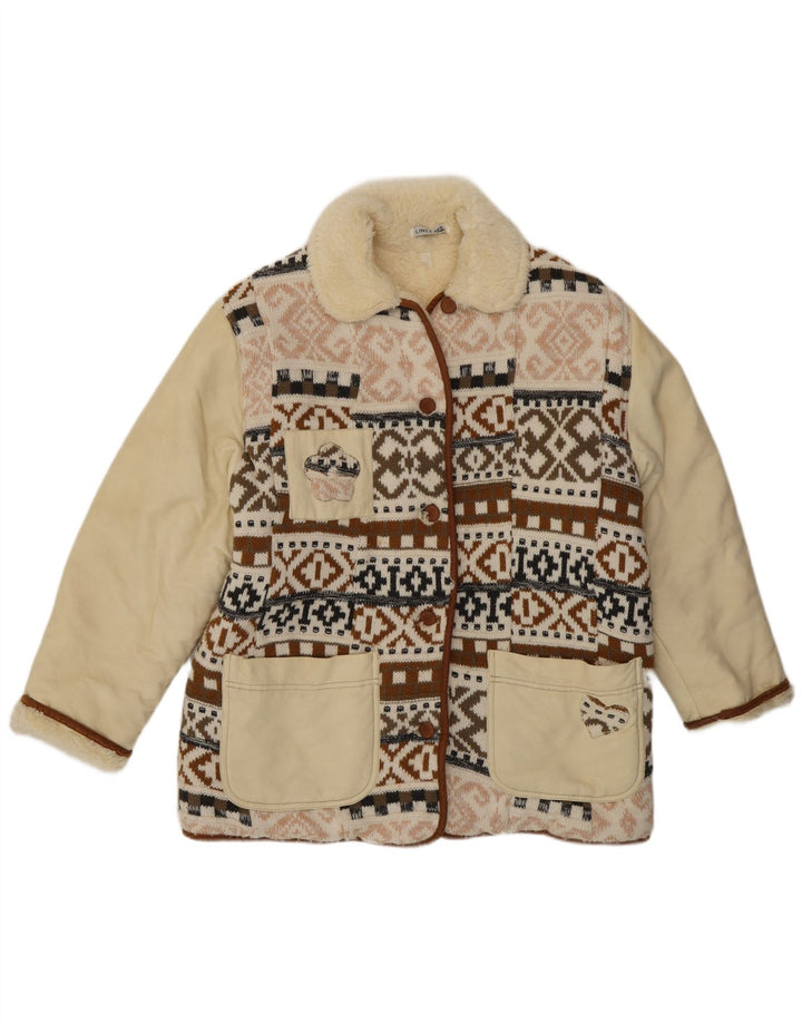 Jaqueta Sherpa estampada feminina vintage UE 40 média multicolorida Fair Isle