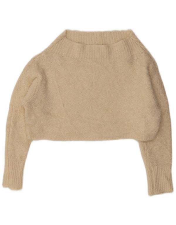 Suéter feminino Benetton cropped oversized com gola canoa Reino Unido 6 XS off white