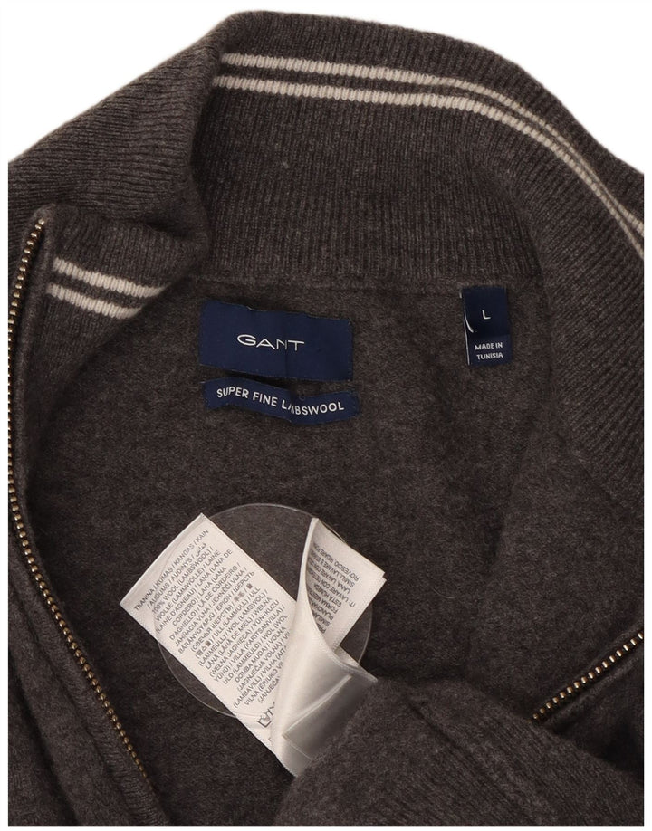 Suéter cardigã masculino Gant grande lã cinza