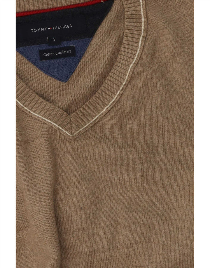 Suéter masculino Tommy Hilfiger com decote em V pequeno algodão cinza