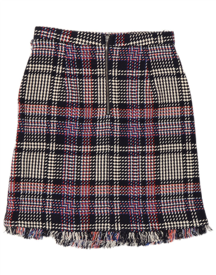 Saia reta feminina Marks & Spencer UK 8 pequena W28 xadrez multicolorida