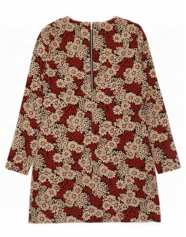 Vestido feminino Zara com bainha de manga comprida UK 12 poliéster floral vermelho médio