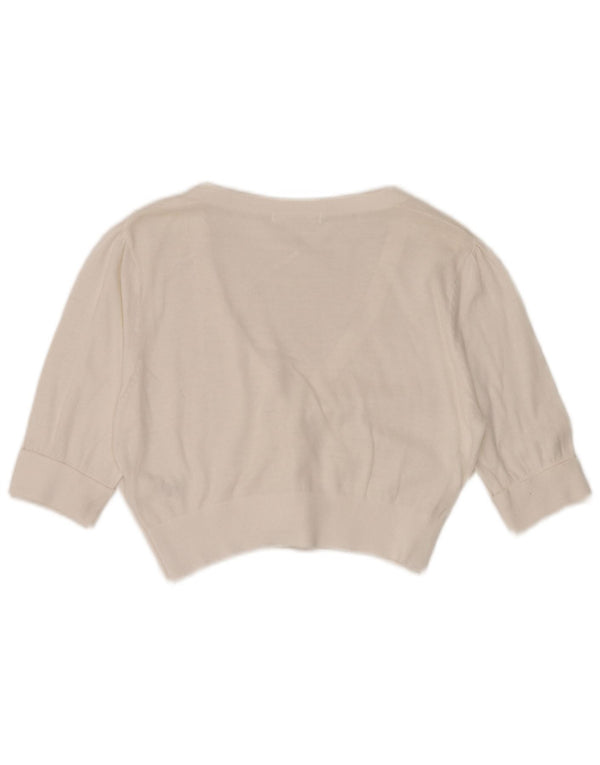 Suéter bolero feminino Marks & Spencer manga 1/2 Reino Unido 14 grande algodão branco