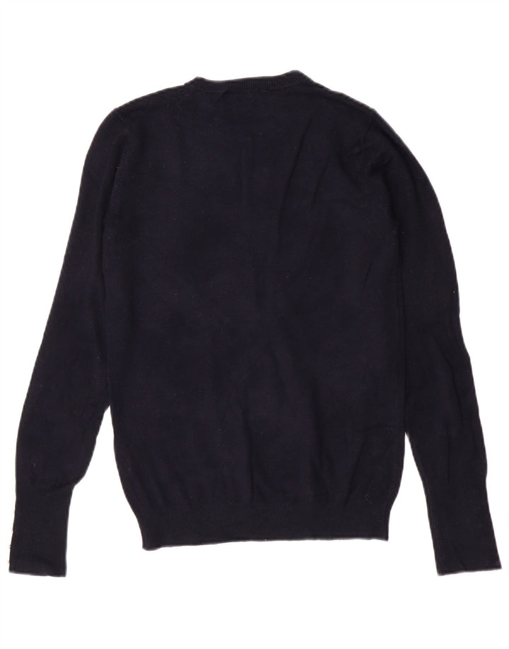 Suéter feminino Zara com gola redonda e viscose azul marinho médio UK 12