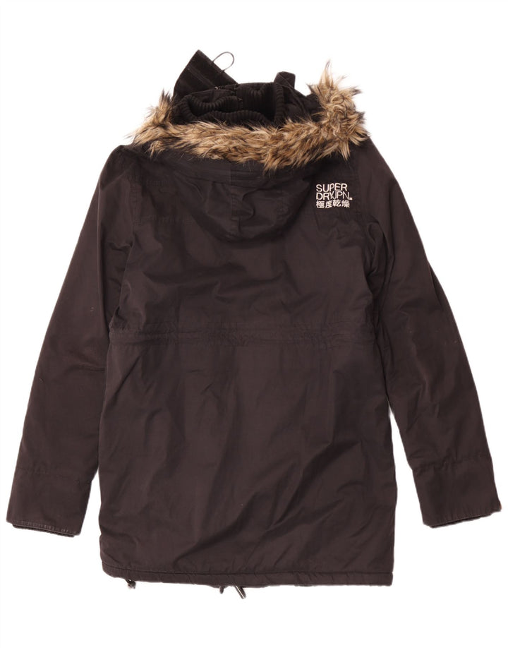 Jaqueta Parka com capuz feminina Superdry UK 14 grande poliéster preto