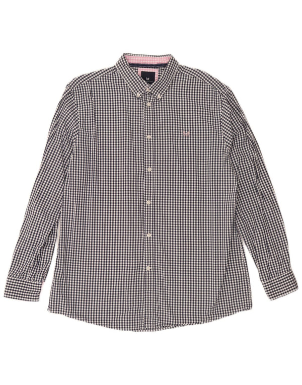 Camisa masculina de ajuste clássico da Crew Clothing XL azul marinho algodão guingão