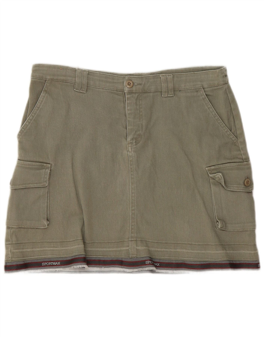 Mini saia cargo feminina vintage IT 44 médio W30 algodão listrado cáqui