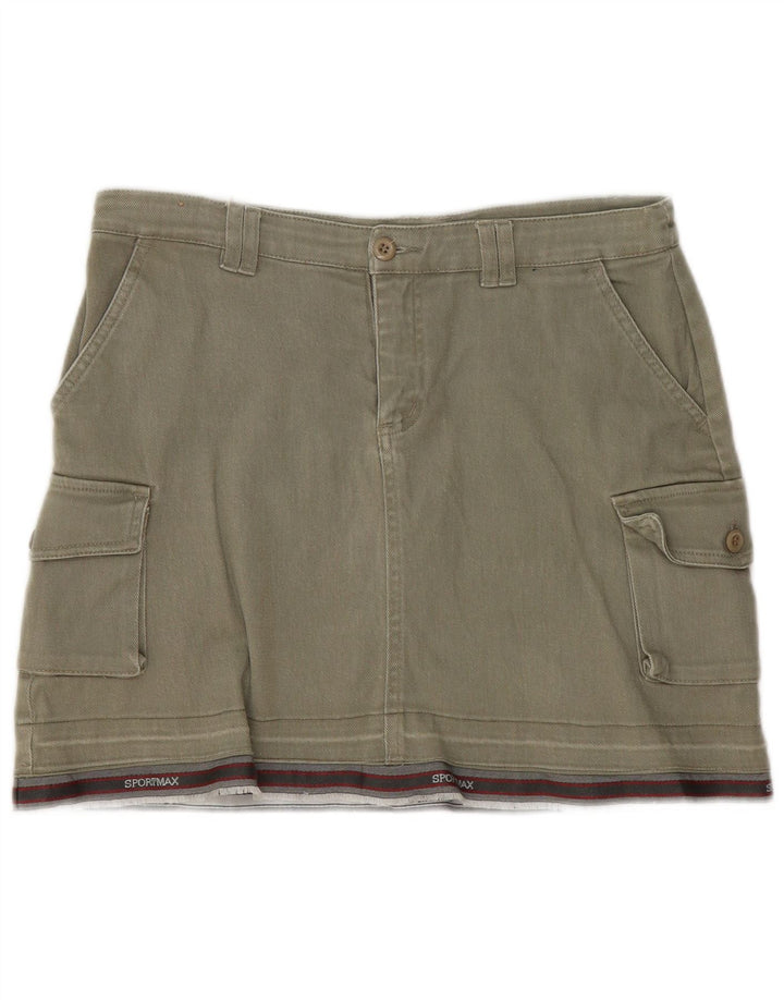 Mini saia cargo feminina vintage IT 44 médio W30 algodão listrado cáqui