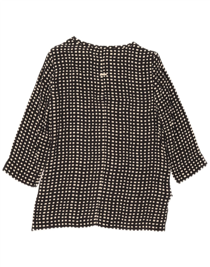 Max Mara blusa feminina manga 3/4 top Reino Unido 10 pequena seda geométrica preta