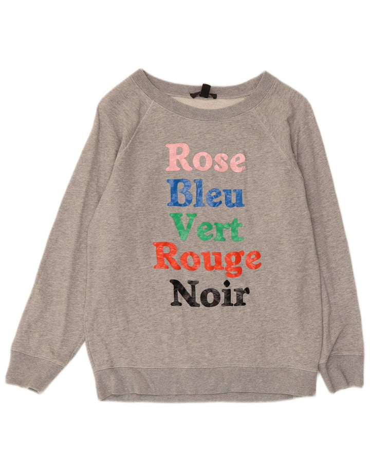 Suéter gráfico feminino J. CREW Reino Unido 10 pequeno algodão cinza