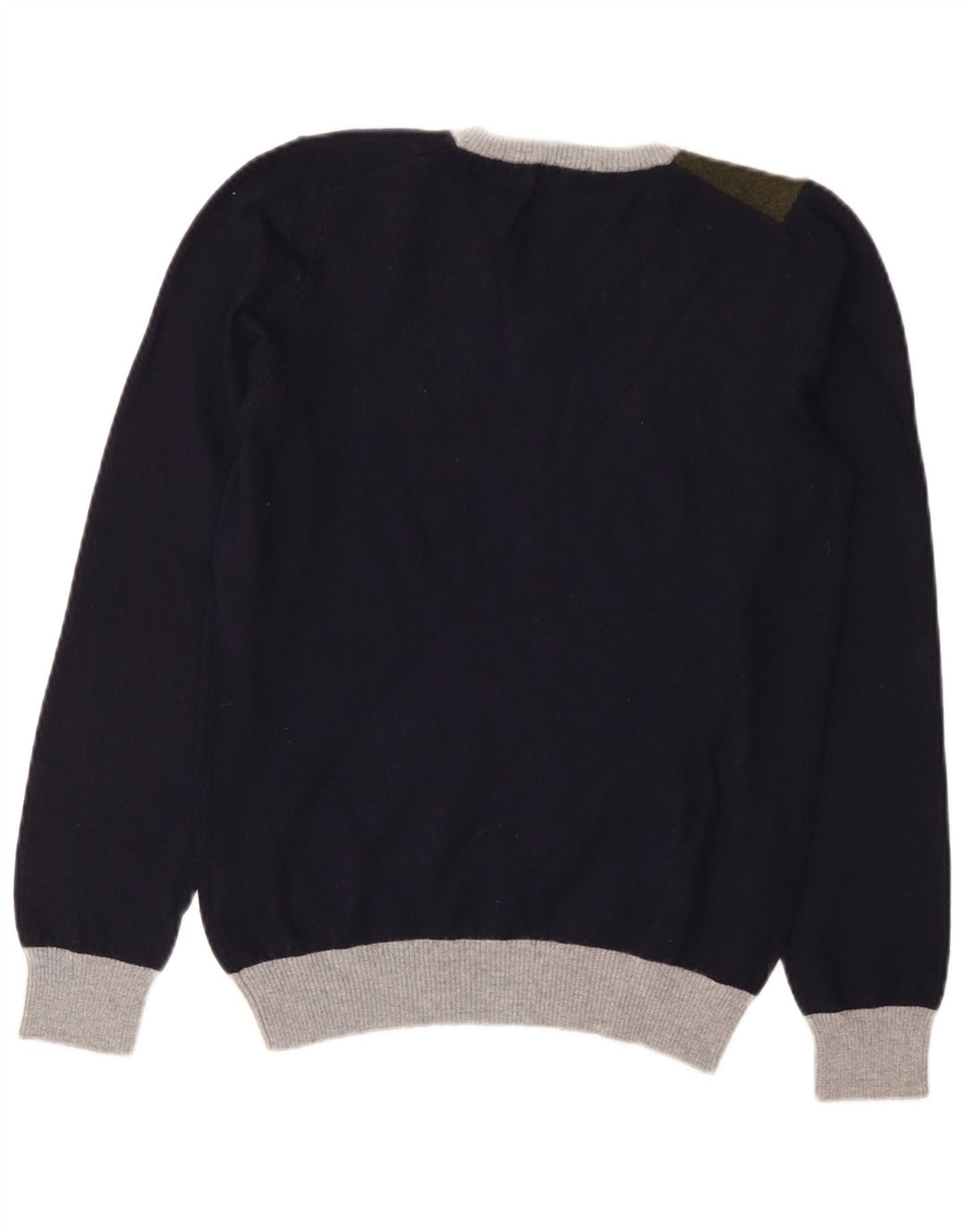 Suéter feminino Iceberg com decote em V UK 12 bloco colorido azul marinho médio