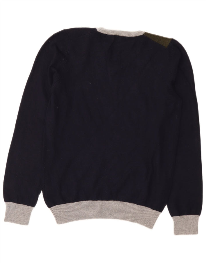 Suéter feminino Iceberg com decote em V UK 12 bloco colorido azul marinho médio