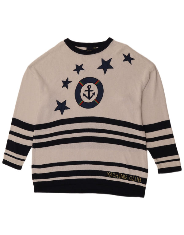 Suéter feminino Color Ville com gola canoa longa UE 44/46 XL listrado branco
