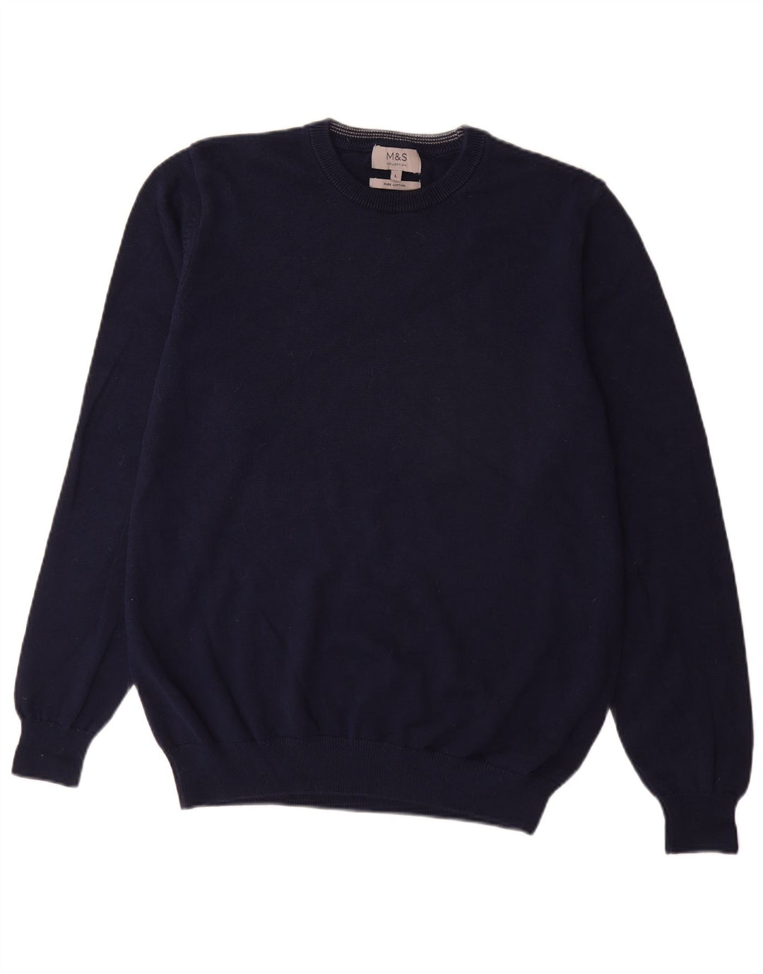 Suéter masculino Marks & Spencer com gola redonda, grande algodão azul marinho