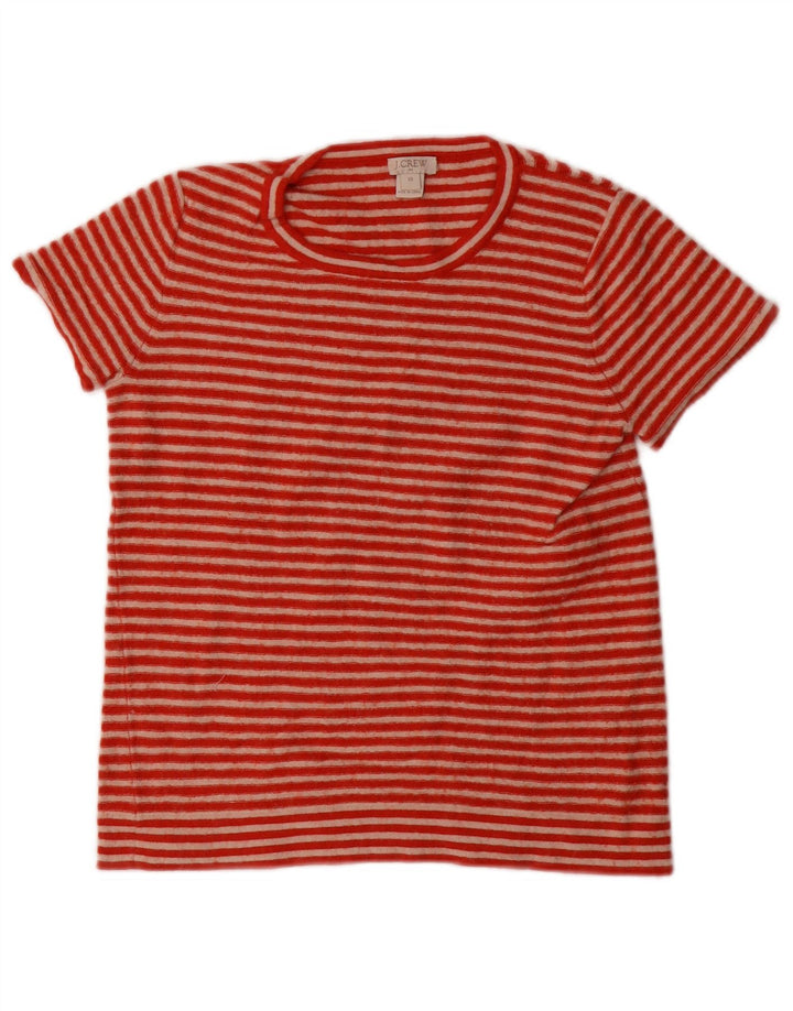 J. CREW Suéter feminino com gola canoa UK 6 XS listrado laranja
