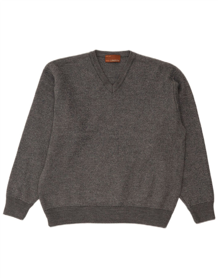Suéter feminino Marks & Spencer com decote em V Reino Unido 16 grande cinza manchado
