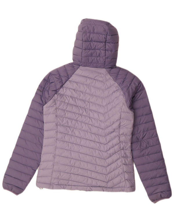 Columbia Jaqueta feminina acolchoada com capuz UK 10 Small Purple Colourblock