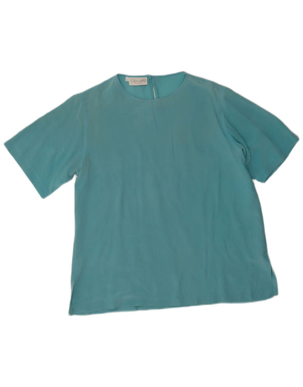 Blusa feminina Gabri elle La Camicia UK 16 grande azul seda
