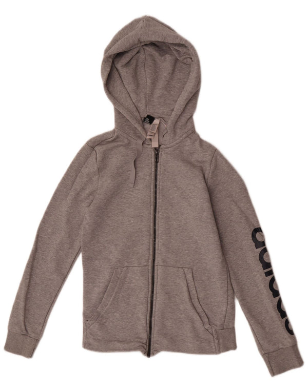Suéter Adidas feminino com capuz e zíper gráfico UK 8/10 pequeno algodão cinza