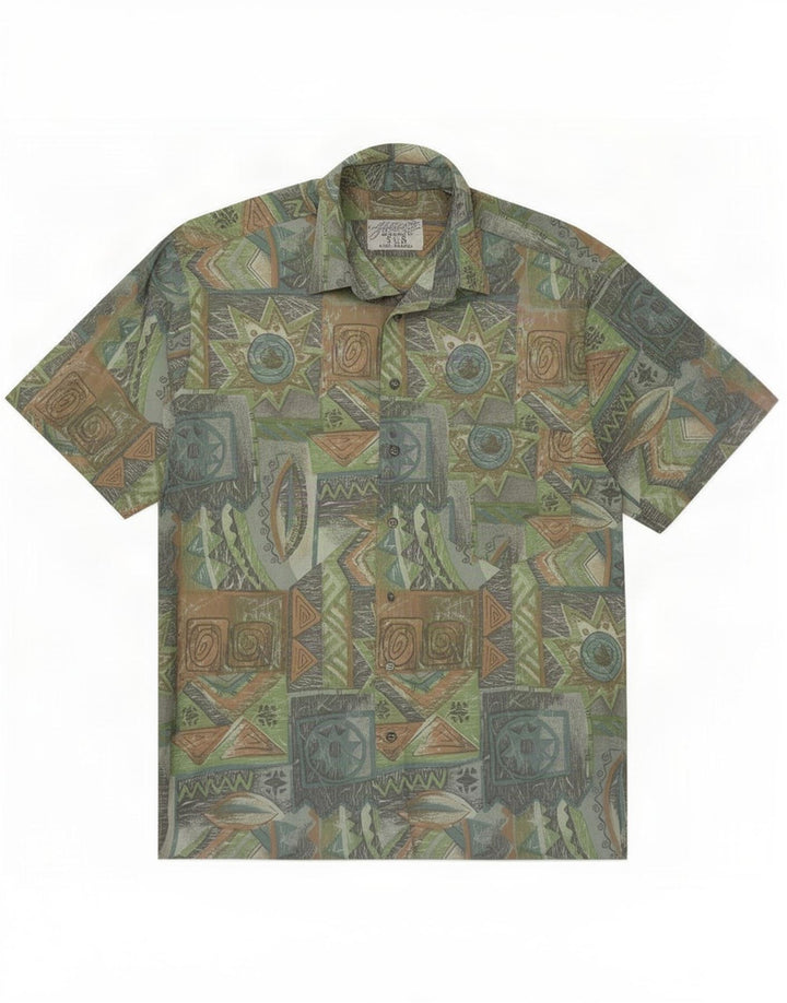 Camisa masculina vintage de manga curta com estampa abstrata média multicolorida